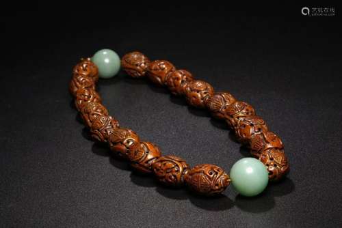 Carved Nuts And Turquoise Prayer Bracelet