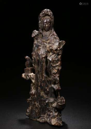 Carved Longyan Wood Figure of Guanyin