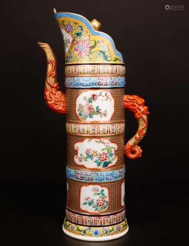 Famille Rose Porcelain Tibetan Style Ewer With Mark