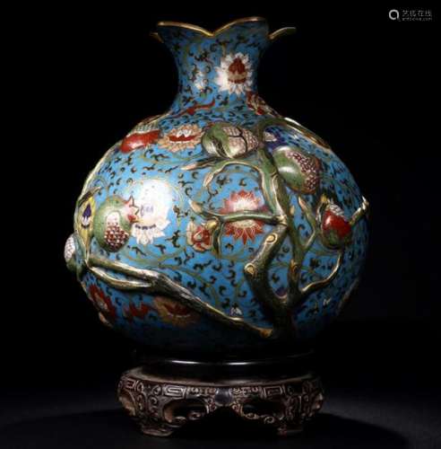 Cloisonne Enamel Flower Vase With Mark