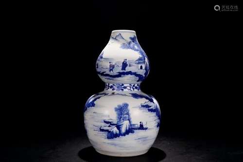 Blue And White Porcelain Double Gourd Vase With Mark