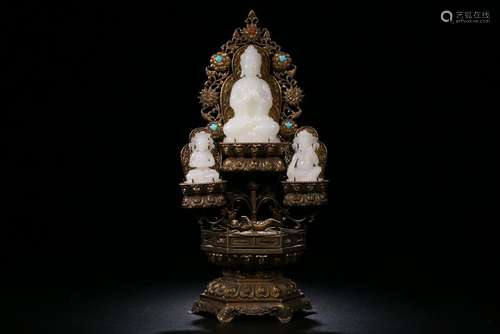 Gilt Silver With Jade Buddhas