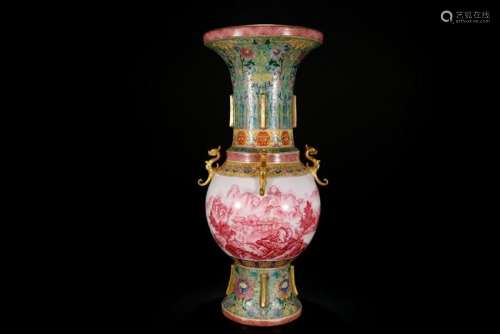 Porcelain And Gilt Landscape Vase With Mark