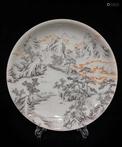 Porcelain Charger With Landscape Scene With Mark