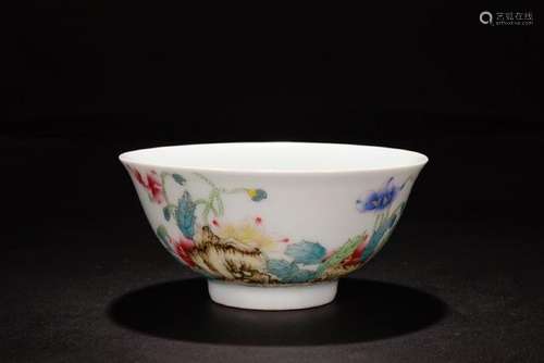 Famille Rose Flower Porcelain Bowl With Mark