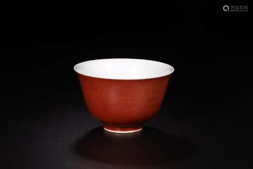 Iron Red Glazed Porcelain Cup With Mark