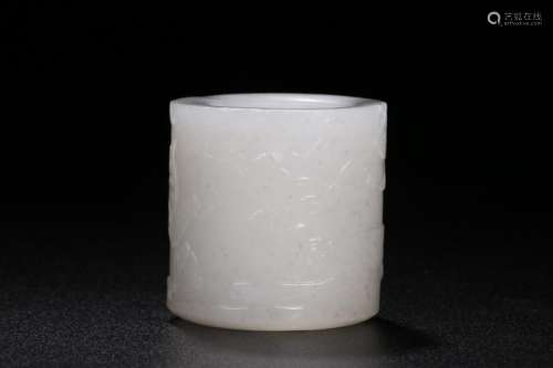 Carved White Jade Archers Ring