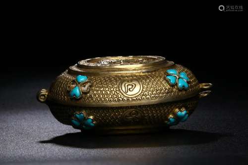 Gilt Bronze And Turquoise Buddha Box