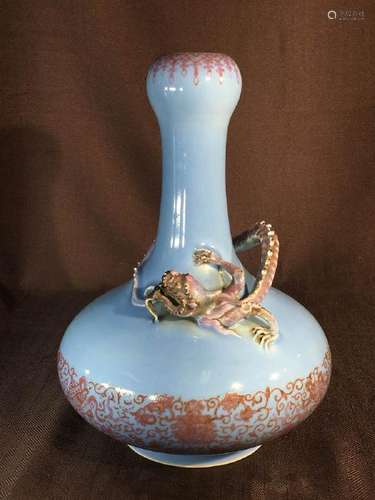 Chinese Blue Porcelain Vase with Dragon