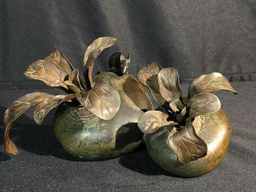 Japanese Bronze Turnip and Rat Sculpture