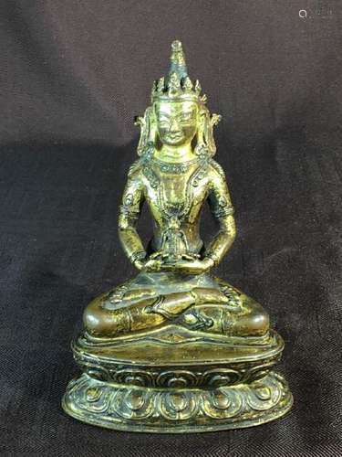 Tibet Bronze Seated Amitabha Figurine - 16th cen