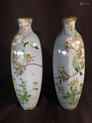 Pair Japanese Cloisonne Vases - Sosuke