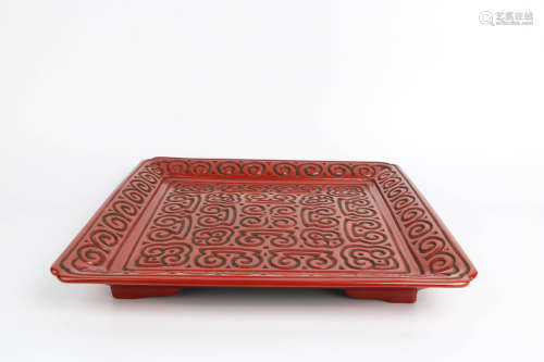 A Chinese Carved Tixi Lacquer Square Tray