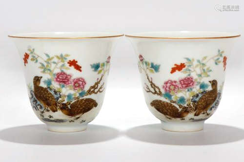 A Pair of Chinese Famille-Rose Porcelain Cups