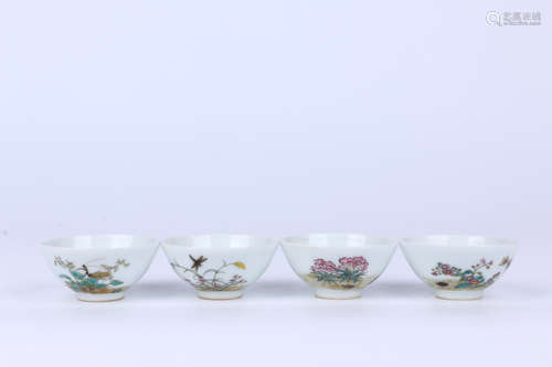 A Set of Chinese Famille-Rose Porcelain Tea Bowls