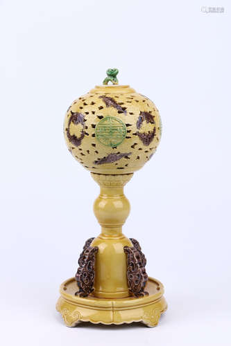 A Chinese Yellow Glazed Porcelain Officer Hat Rack