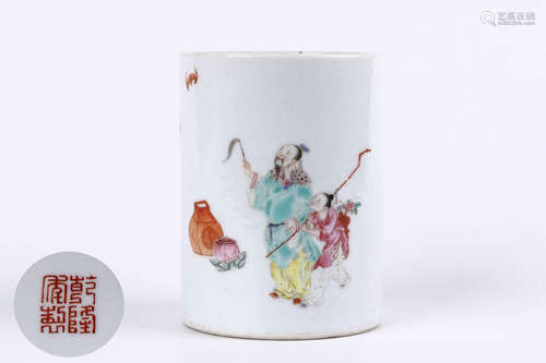 A Chinese Famille-Rose Porcelain Brush Pot