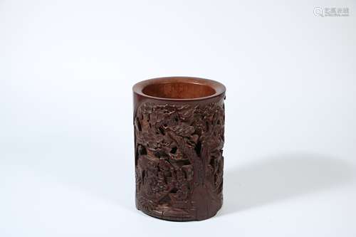 A Chinese Carved Bamboo Brush Pot