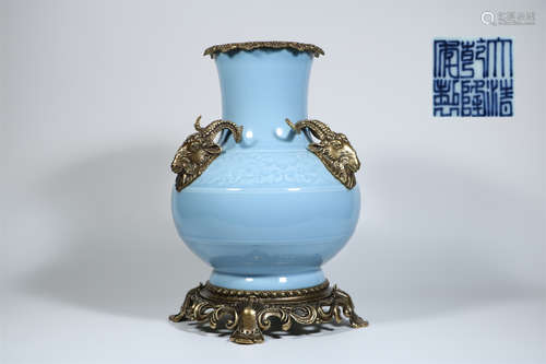 A Chinese Sky-Blue Glazed Porcelain Vase