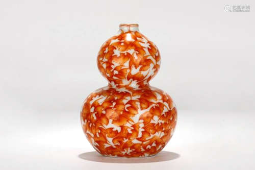 A Chinese Iron-Red Glazed Porcelain Double Gourd Vase