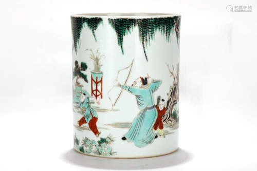 A Chinese Wu-Cai Porcelain Brush Pot