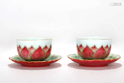 A Pair of Chinese Famille-Rose Porcelain Tea Sets