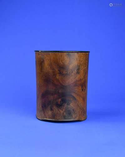 A Chinese Craved Wood Brush Pot