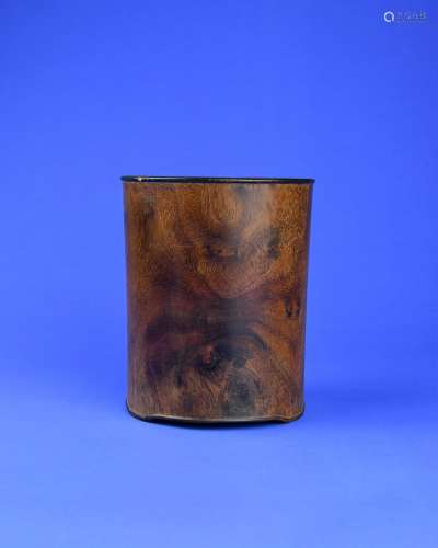 A Chinese Craved Wood Brush Pot