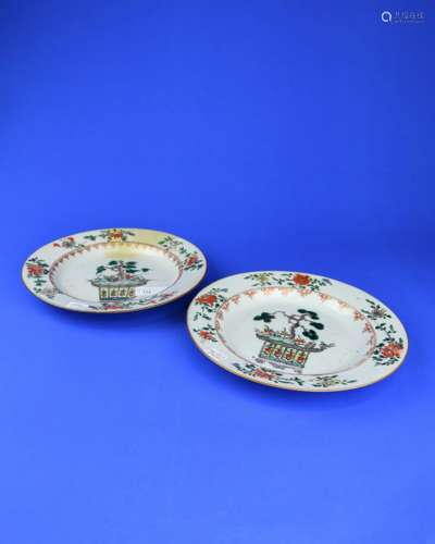 A Pair of Chinese Famille-Rose Porcelain Plates