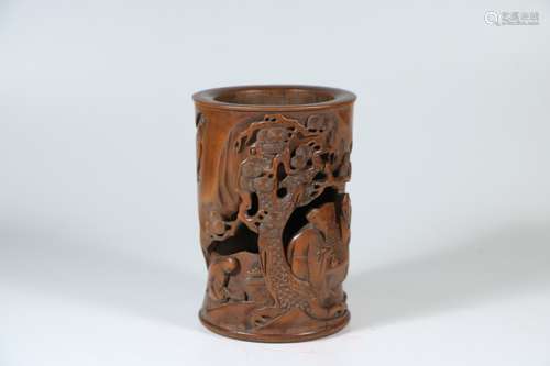 A Chinese Carved Huangyang Brush Pot