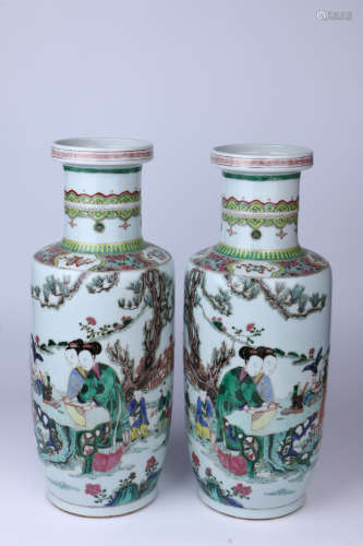 A Pair of Chinese Wu-Cai Porcelain Vases