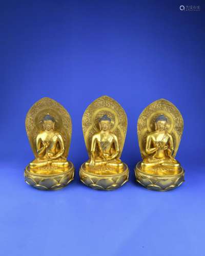 Three Chinese Gilt Bronze Buddhas