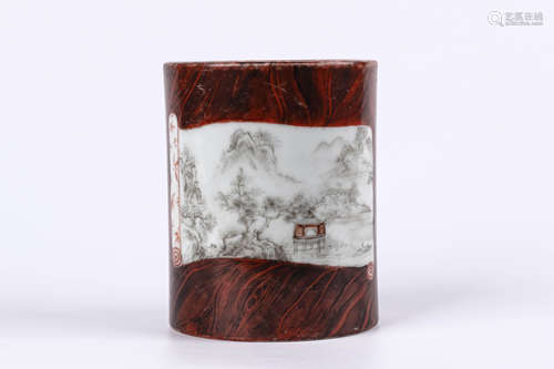 A Chinese Famille-Rose Porcelain Brush Pot