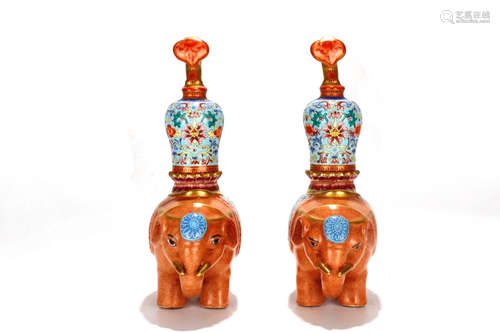 A Pair of Chinese Famille-Rose Porcelain Decorations