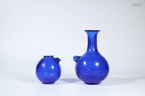 A Pair of Chinese Blue Glass Longfeng Vases