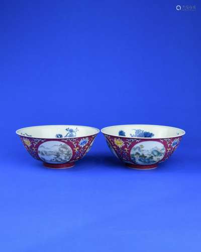 A Pair of Chinese Red Glazed Porcelain Bowls