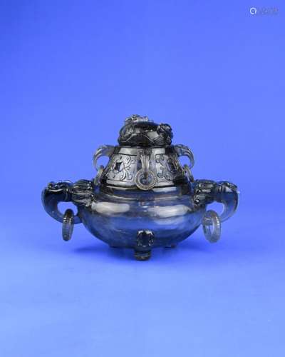 A Chinese Carved Crystal Incense Burner