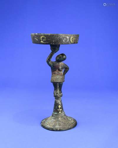 A Chinese Bronze Candle Holder with Gold Inlaided
