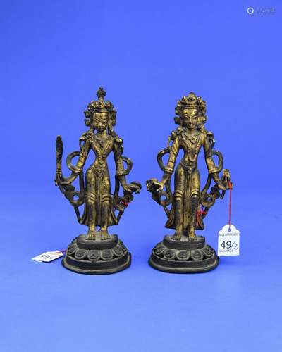 A Pair of Nepalese Gilt Bronze Buddhas