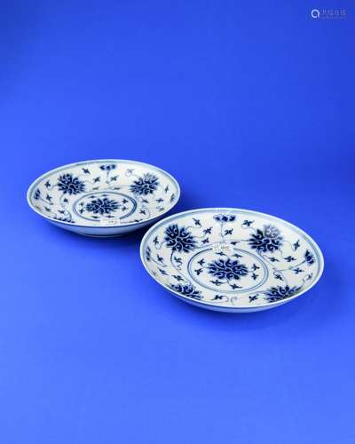 A Pair of Chinese Blue and White Porcelain Plates