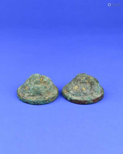A Pair of  Chinese Bronze See-Jins with Gold Inlaided