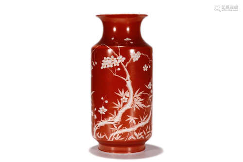 A Chinese Red Glazed Porcelain Vase