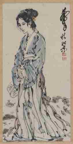 黃冑 湘夫人設色 紙本 立軸题识：黄胄於北京。钤印：黄胄之印、雨石居。