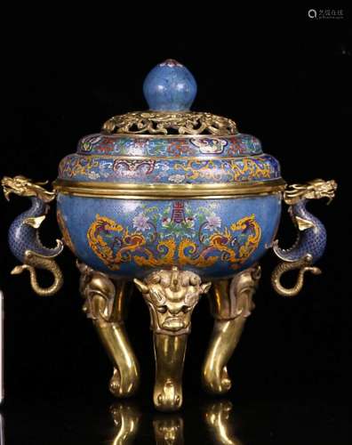 A CLOISONNE DOUBLE DRAGON EAR CENSER