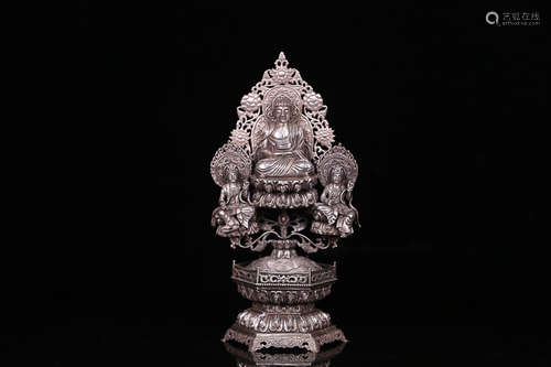 A STERLING SILVER SANSHENG BUDDHA