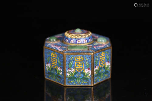 A CLOISONNE EIGHT SIDE LONGEVITY CAPPING BOX