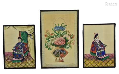 Three Rice/ Pith Paper Paintings,19th C.