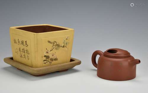 A Zisha Teapot and Flower Basin,20th C.