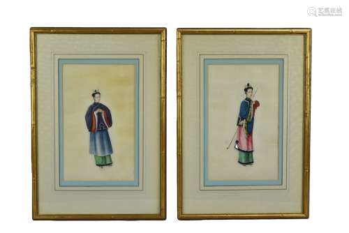 Two Rice/Pith Paper Paintings of Women.19th C.