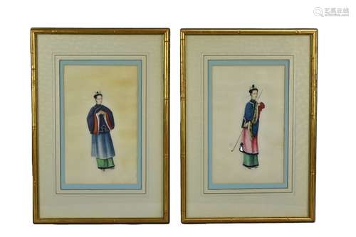 Two Rice/Pith Paper Paintings of Women.19th C.